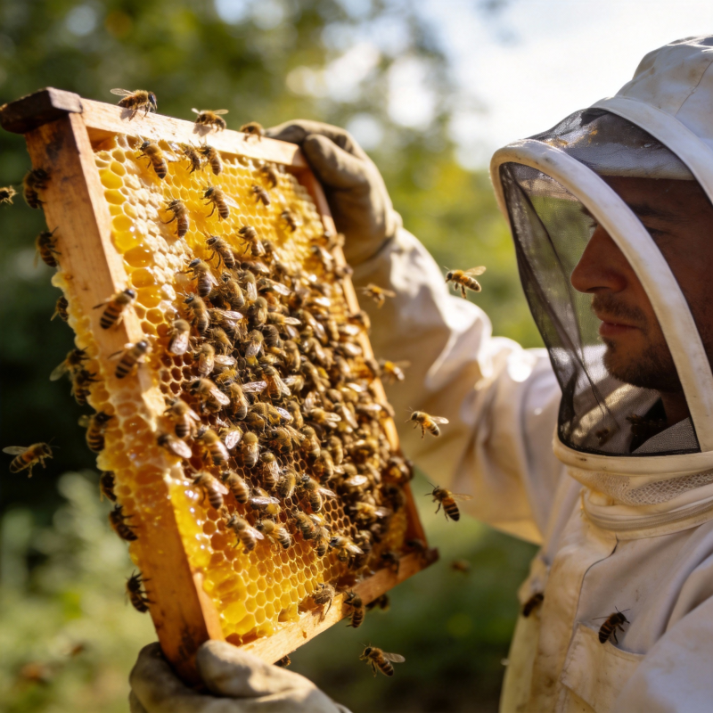 蜂农检查蜂巢图片