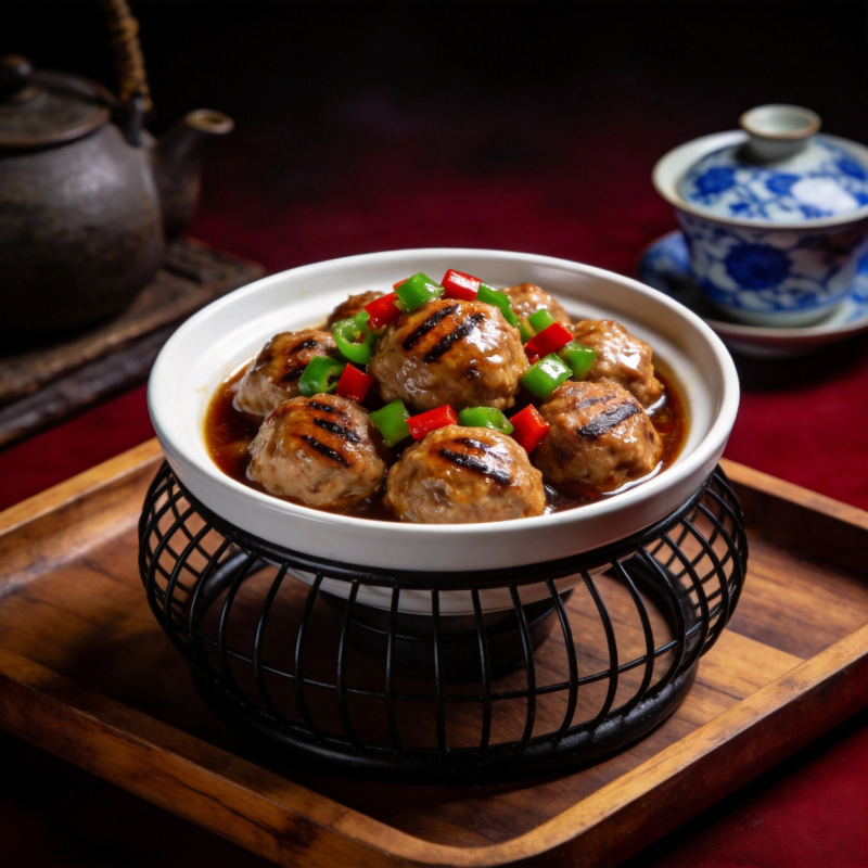 红烧肉丸配青红椒图片