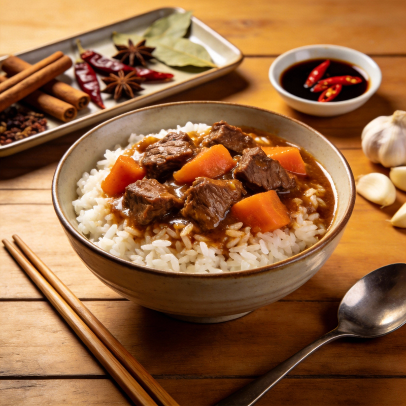 牛肉炖饭配香料图片