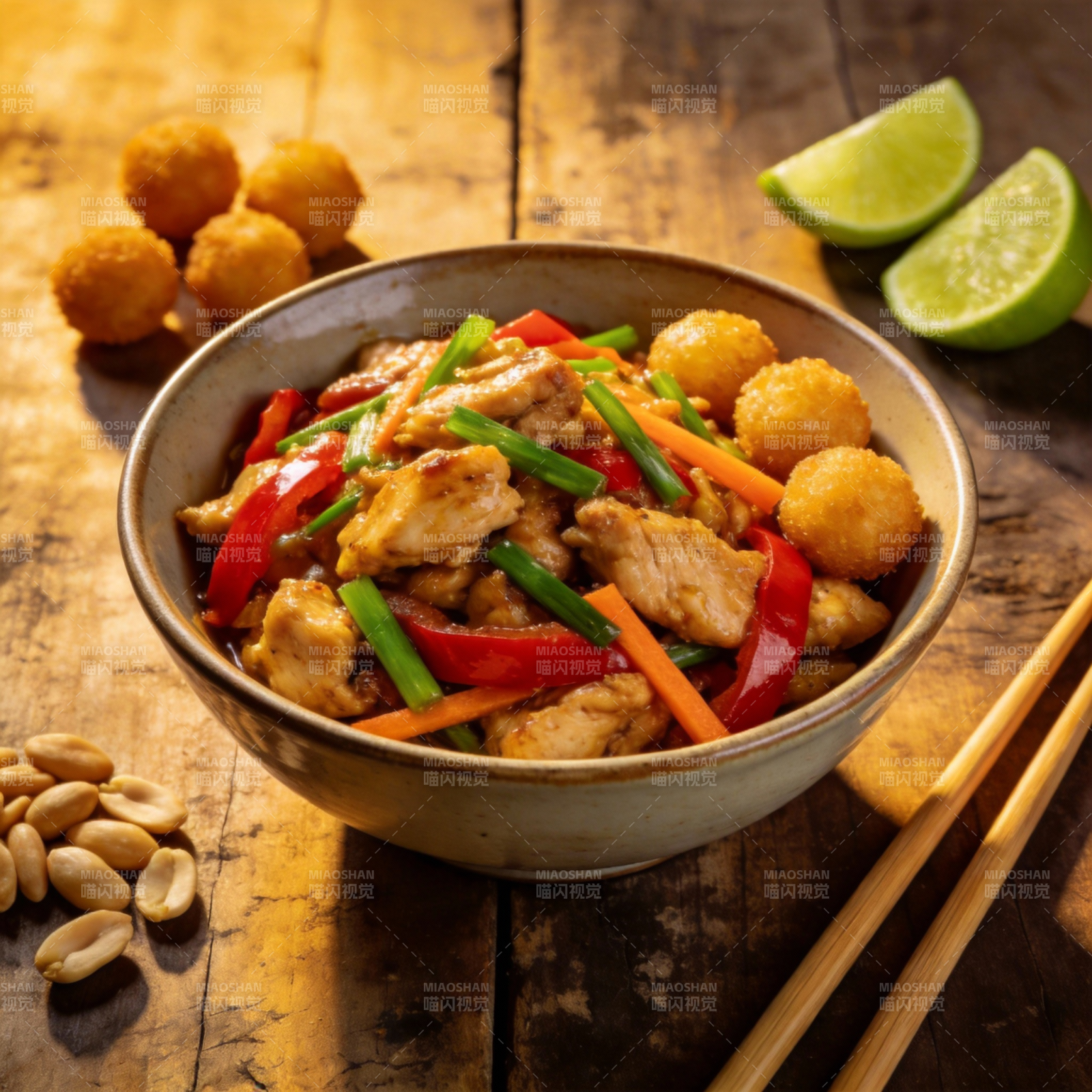 泰式炒鸡丁配蔬菜图片