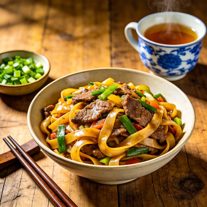 牛肉炒面配茶图片