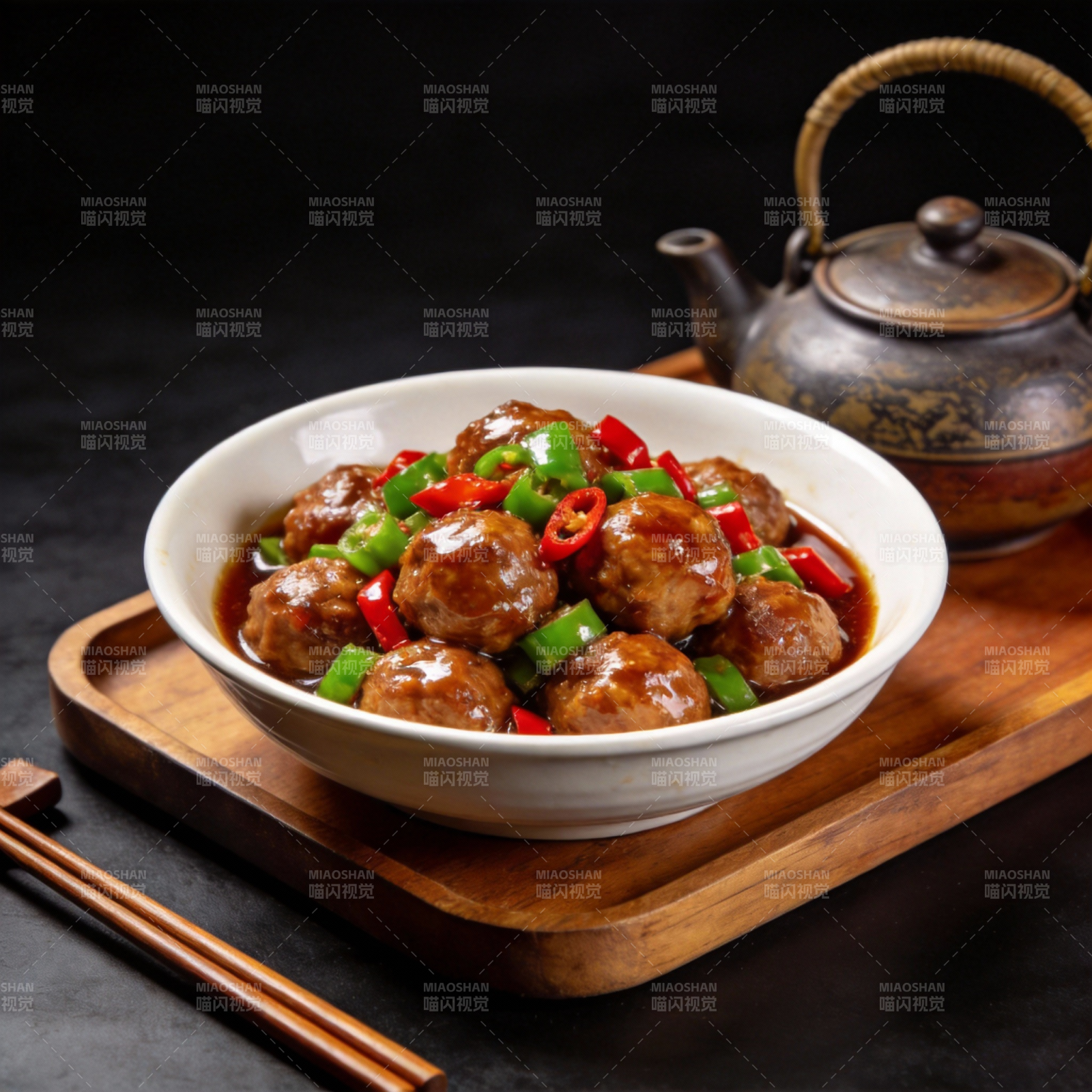 红烧肉丸配青红椒图片