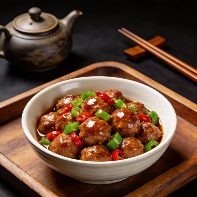 红烧肉丸配青红椒图片