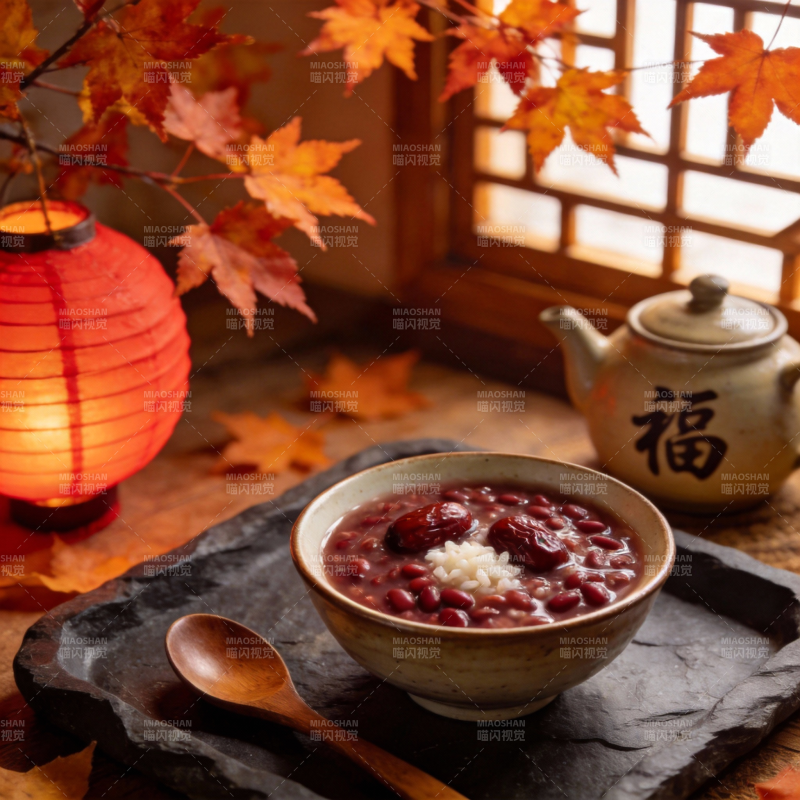 秋日红豆粥图片