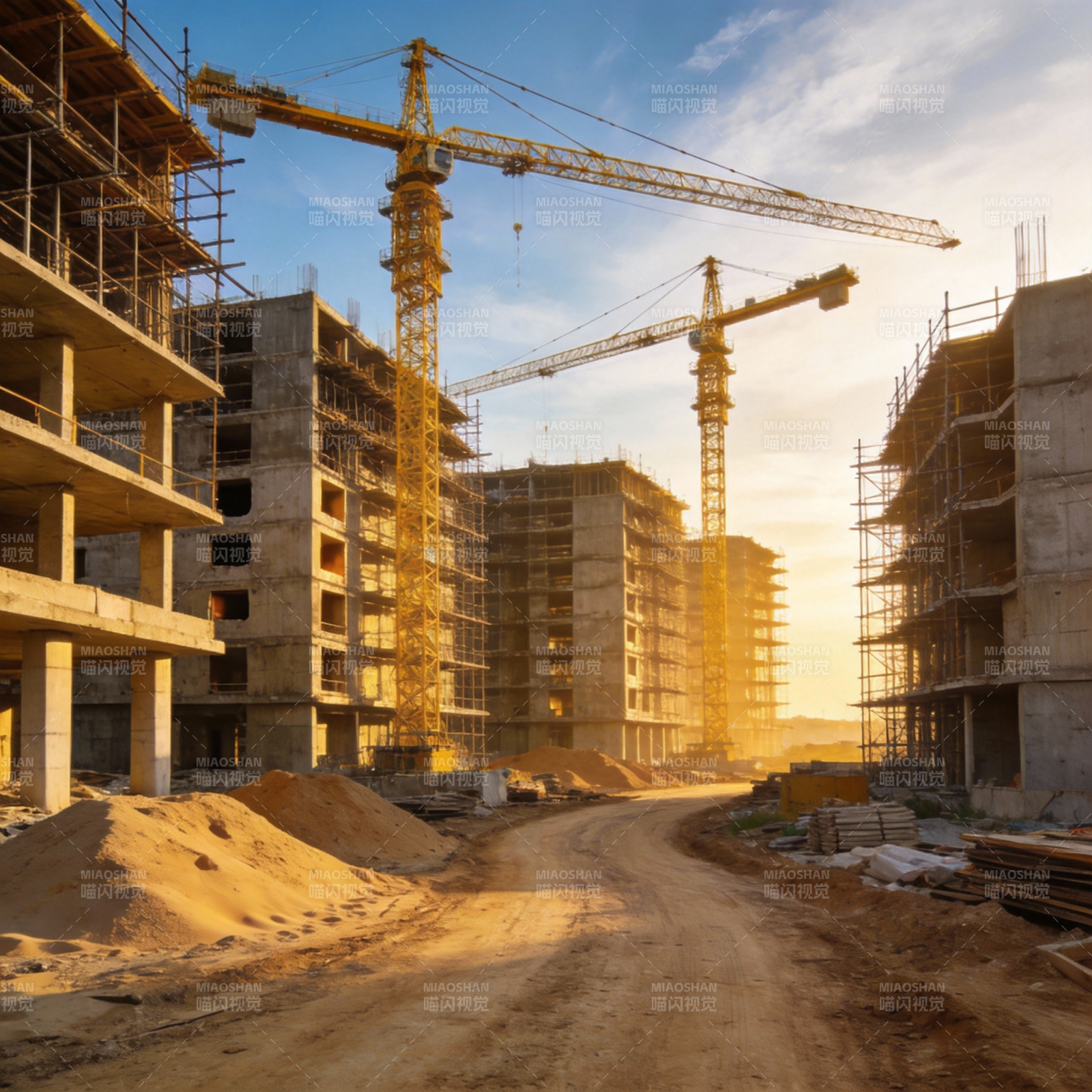 建筑工地晨光图片