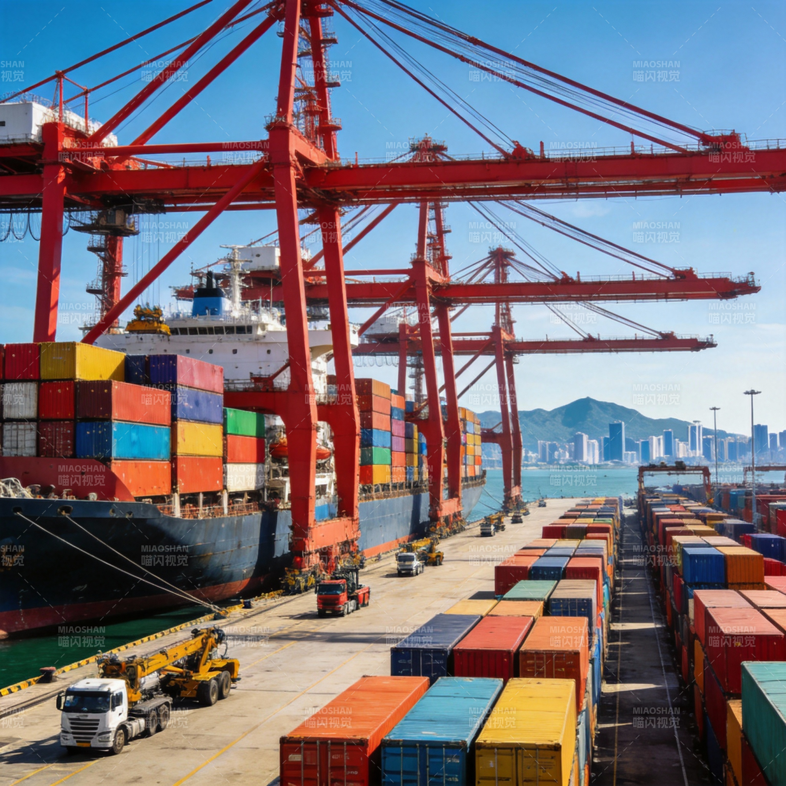 繁忙港口集装箱装卸图片