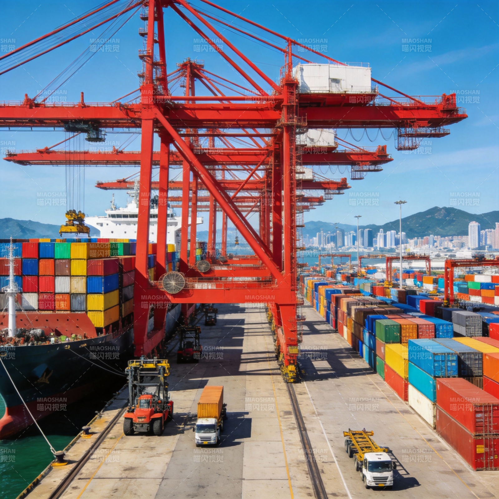 繁忙的集装箱港口图片