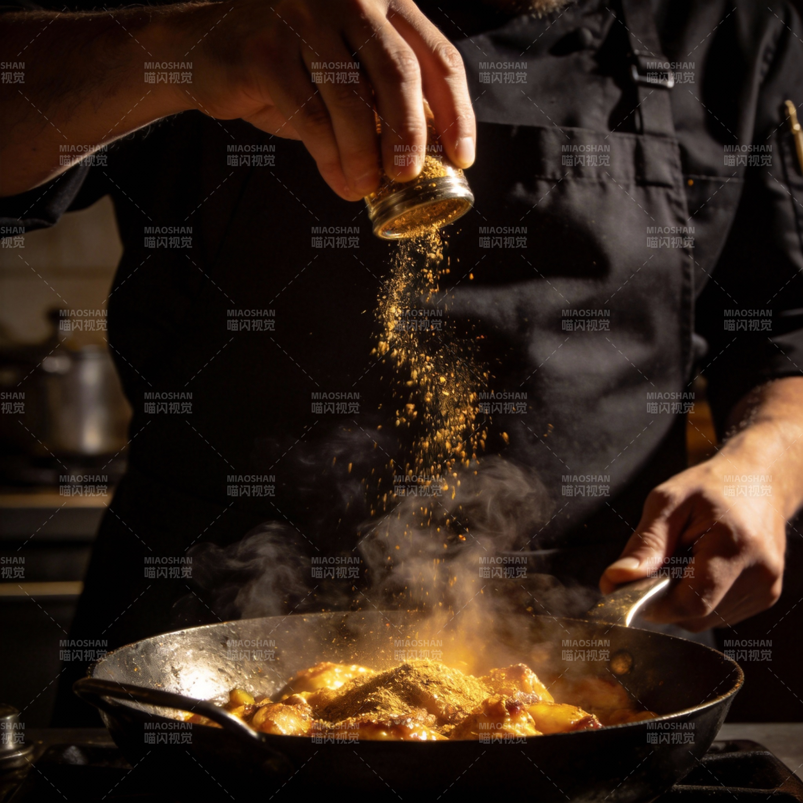 香料撒入热锅图片
