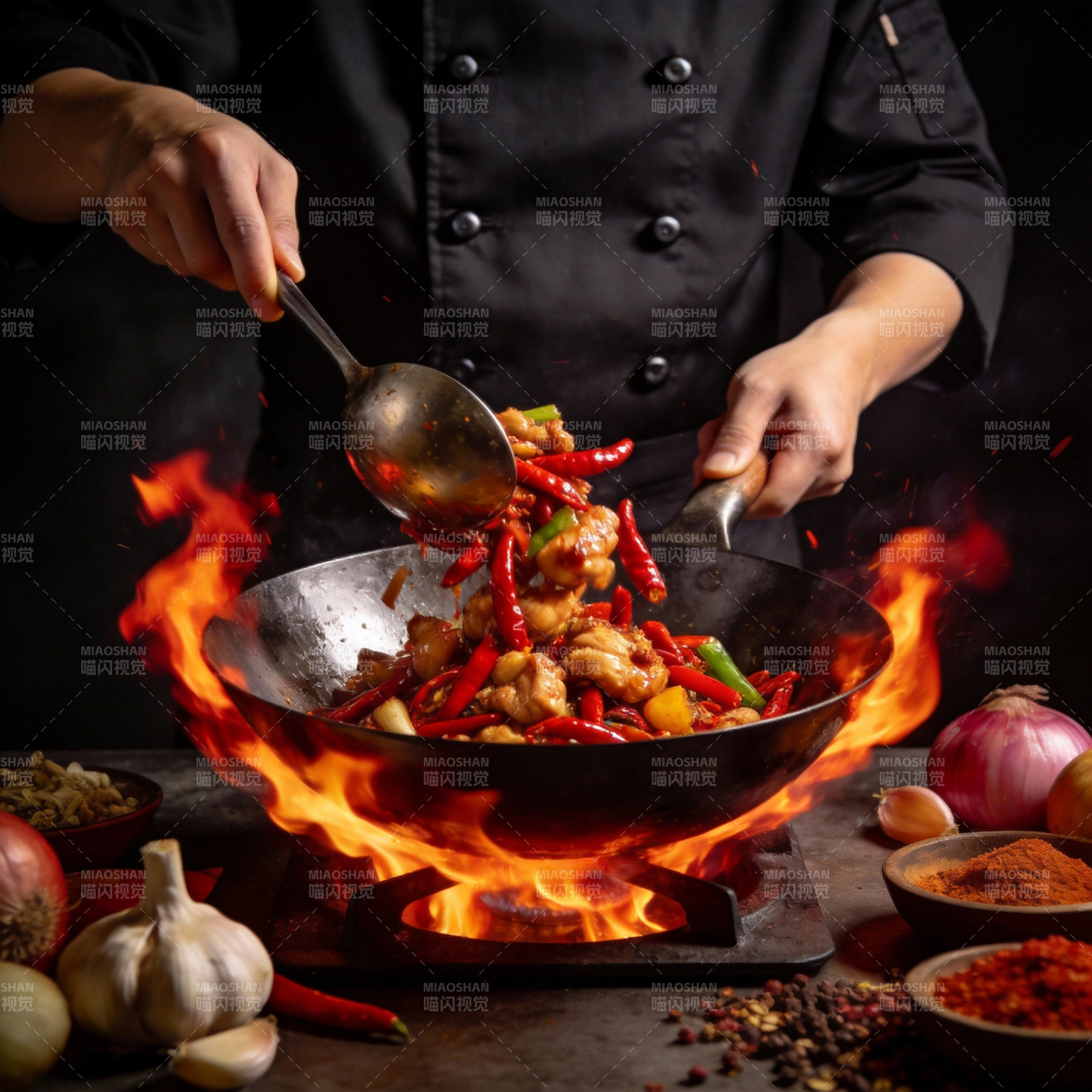 火焰炒菜 香辣四溢图片