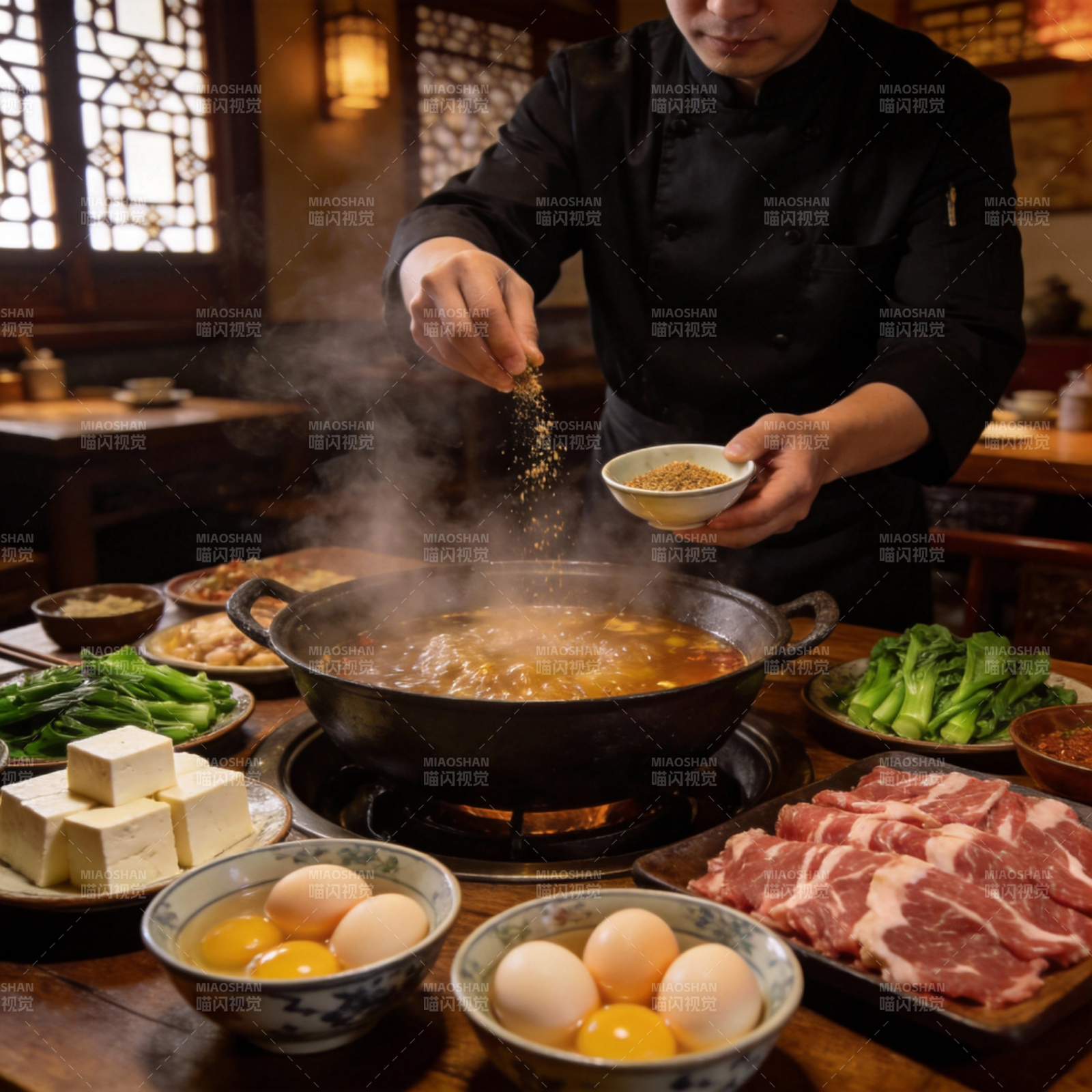 热锅烹煮美味佳肴图片