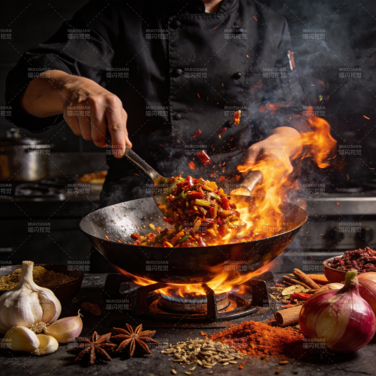 火焰炒菜 香气四溢图片