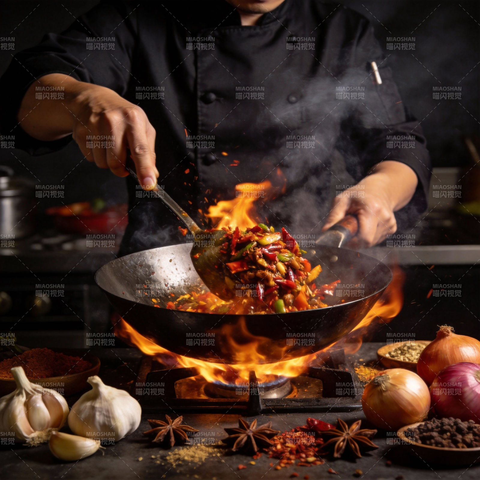 火焰炒菜 香料四溢图片