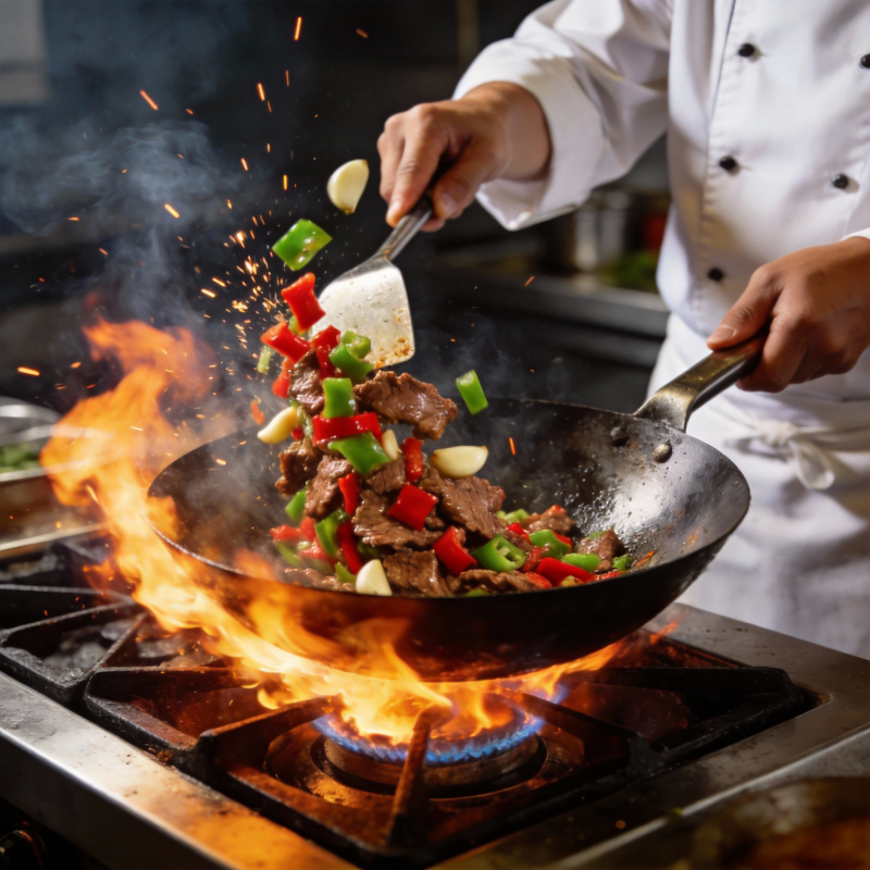 火焰炒菜 厨艺精湛图片