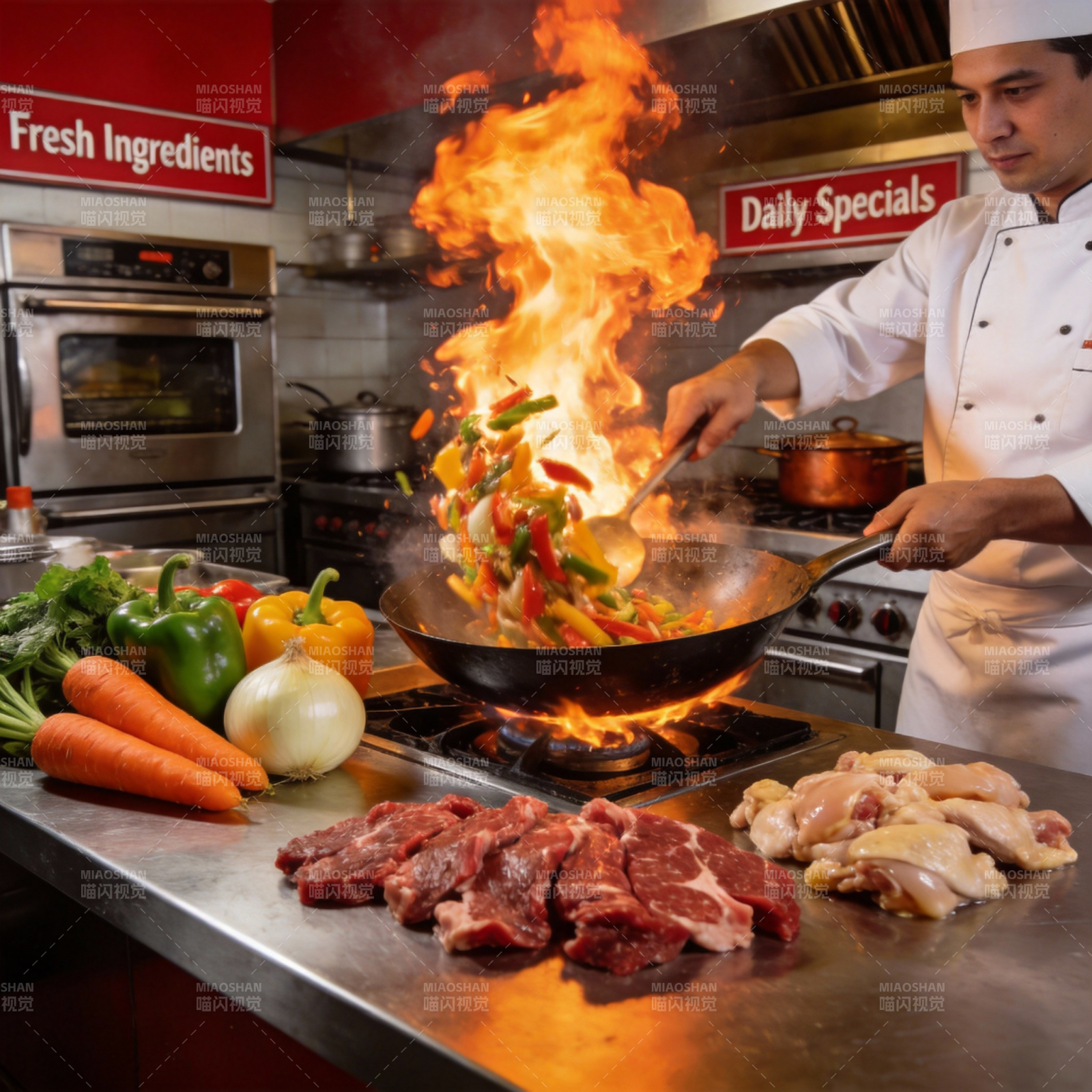 火焰炒菜 鲜香四溢图片