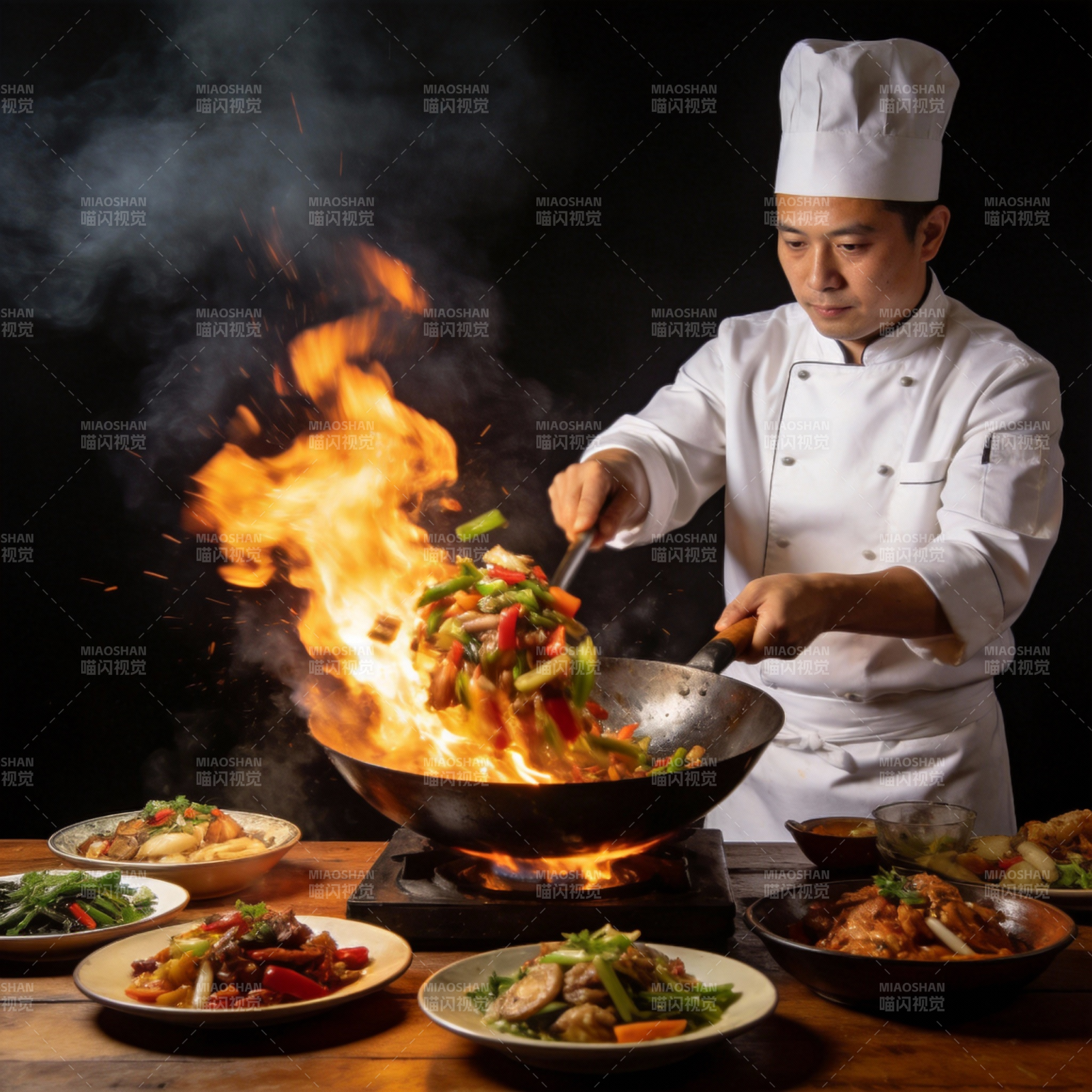 火焰炒菜 美味瞬间图片