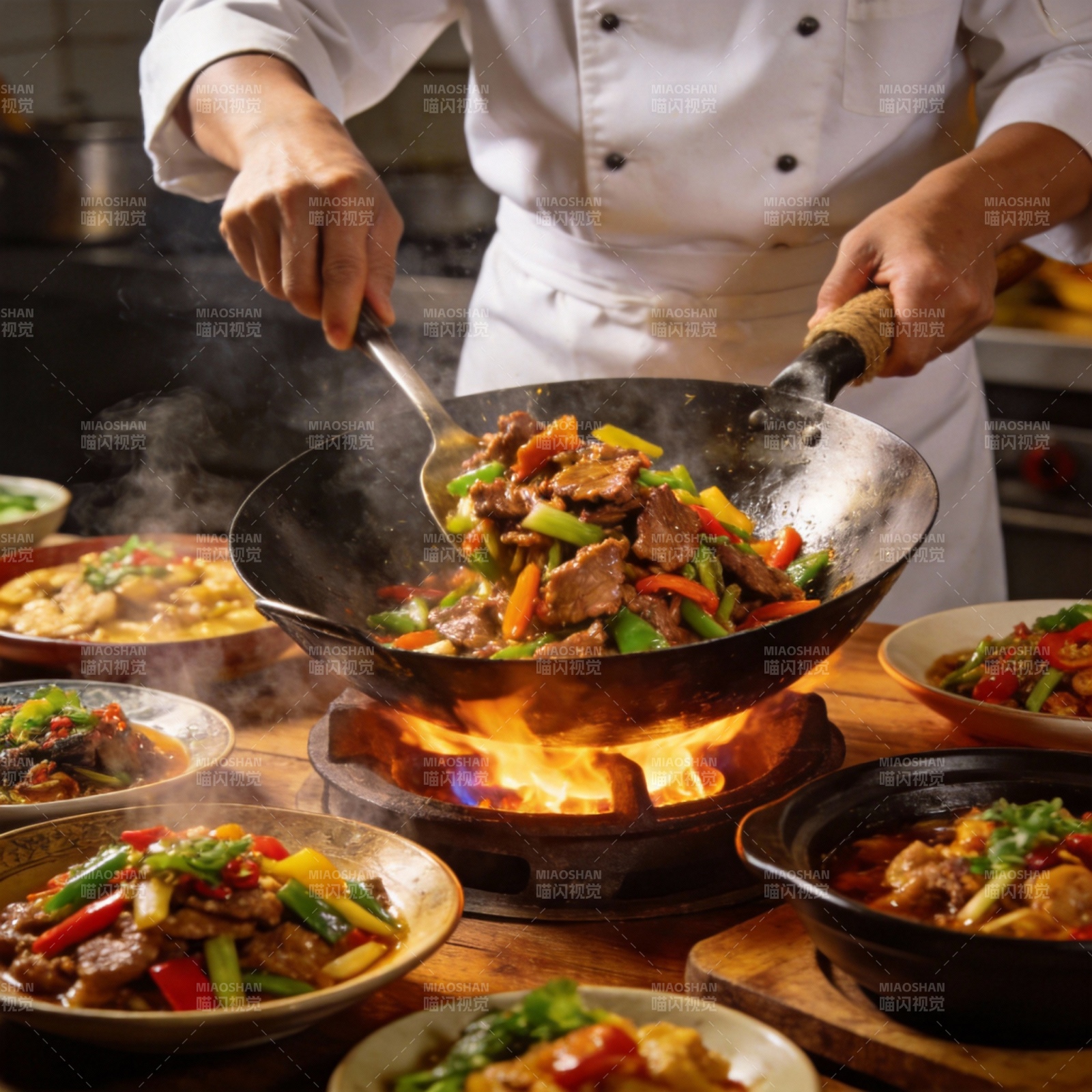 火焰炒菜 美味四溢图片