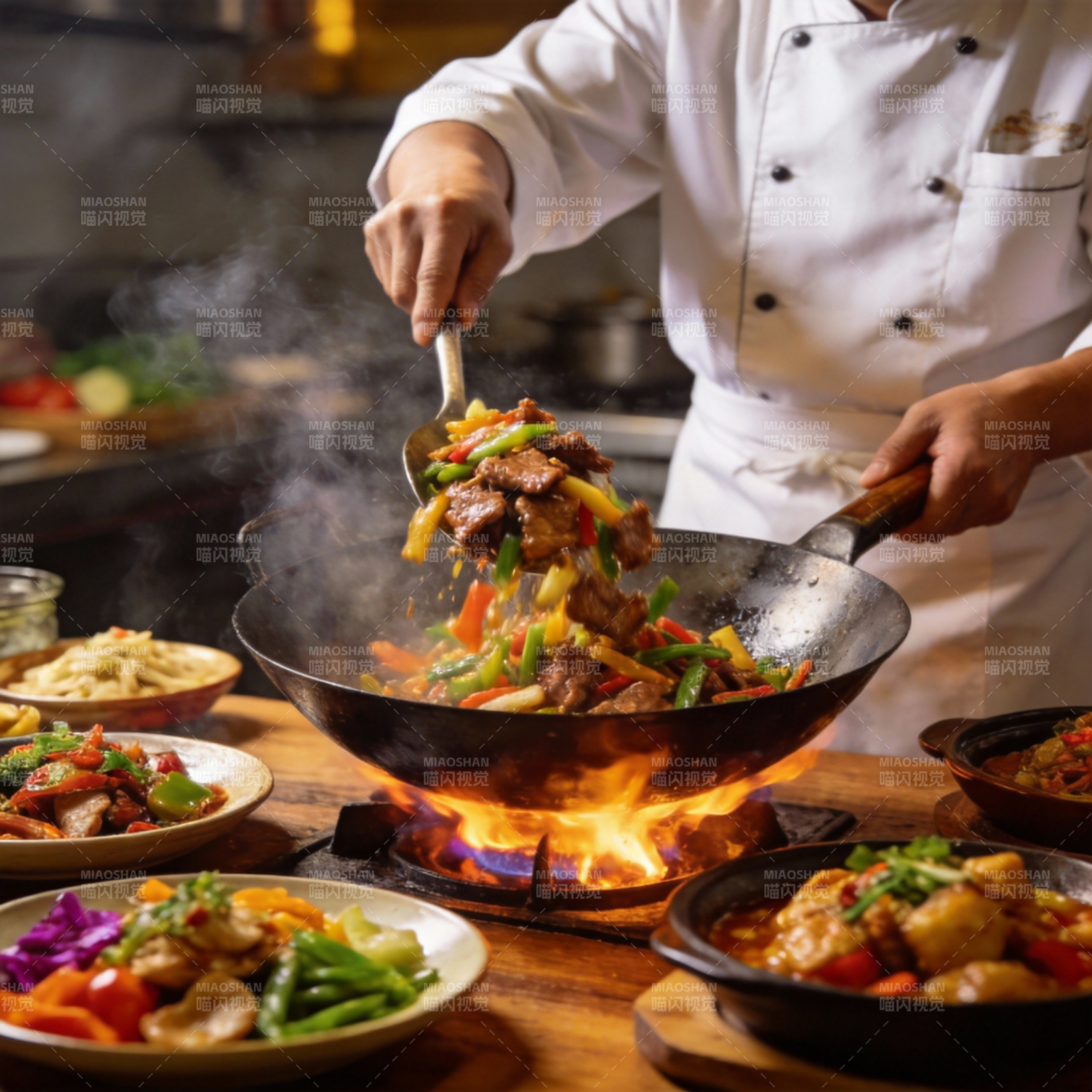 火焰炒菜 香气四溢图片