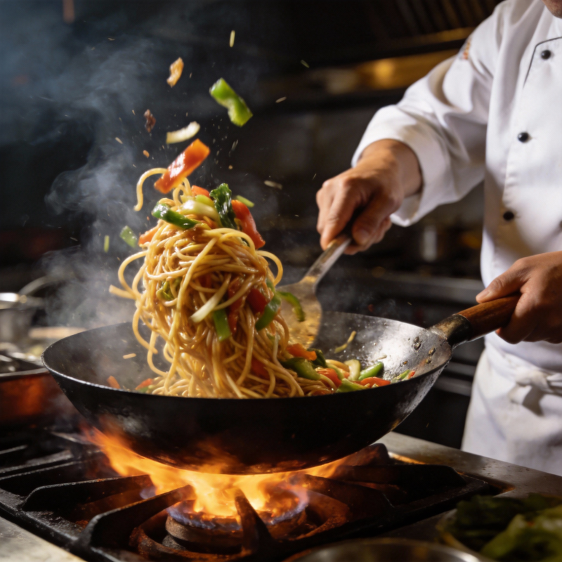 炒面翻飞火焰中图片