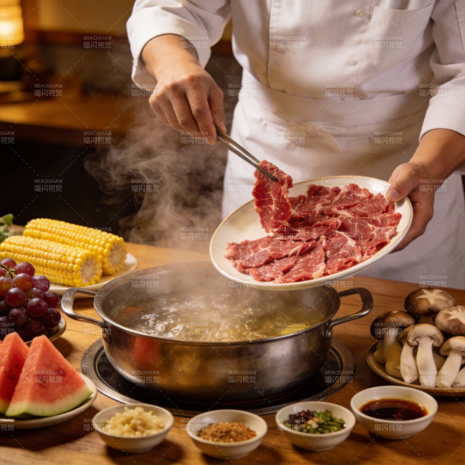 火锅盛宴 鲜嫩肉片图片