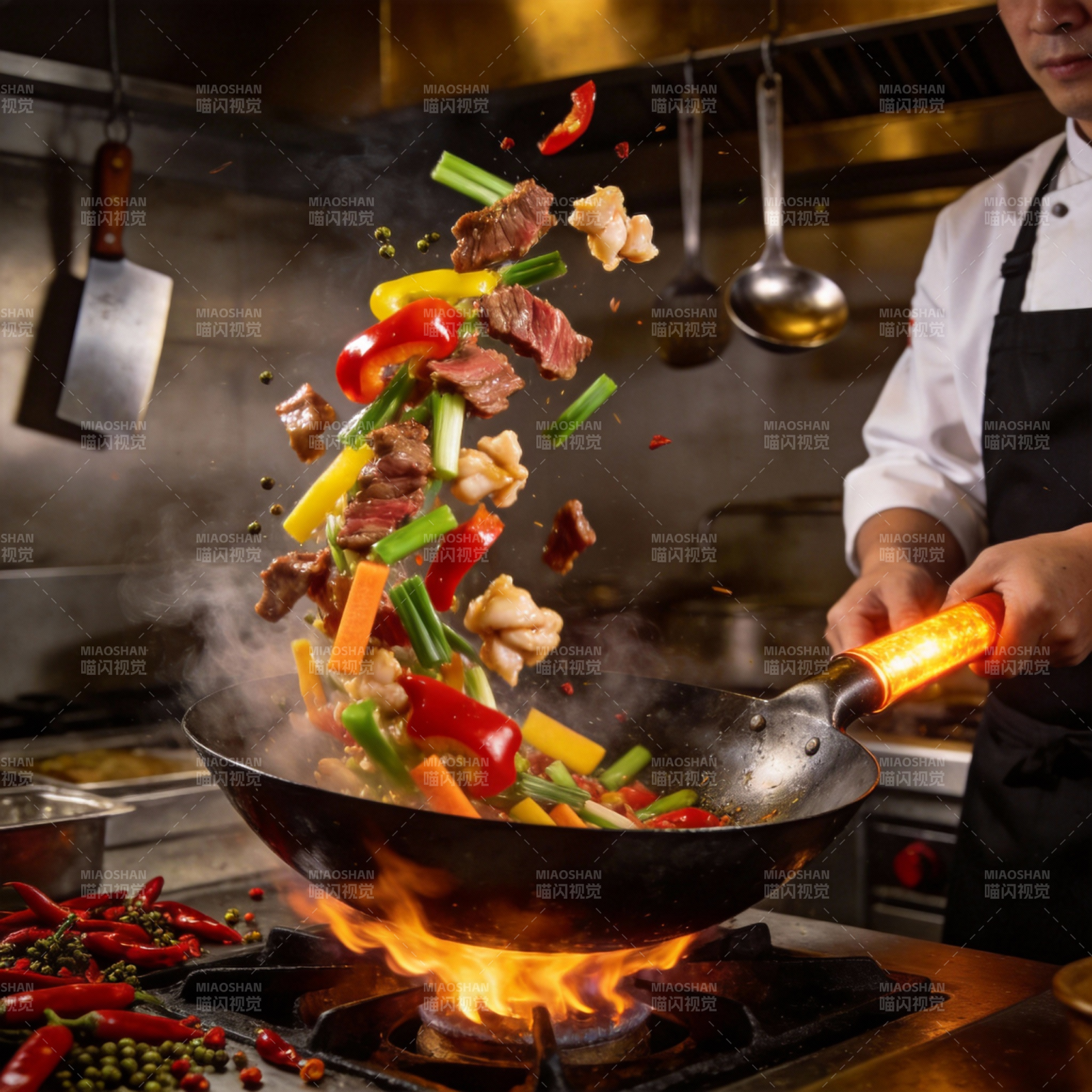 猛火翻炒美味佳肴图片