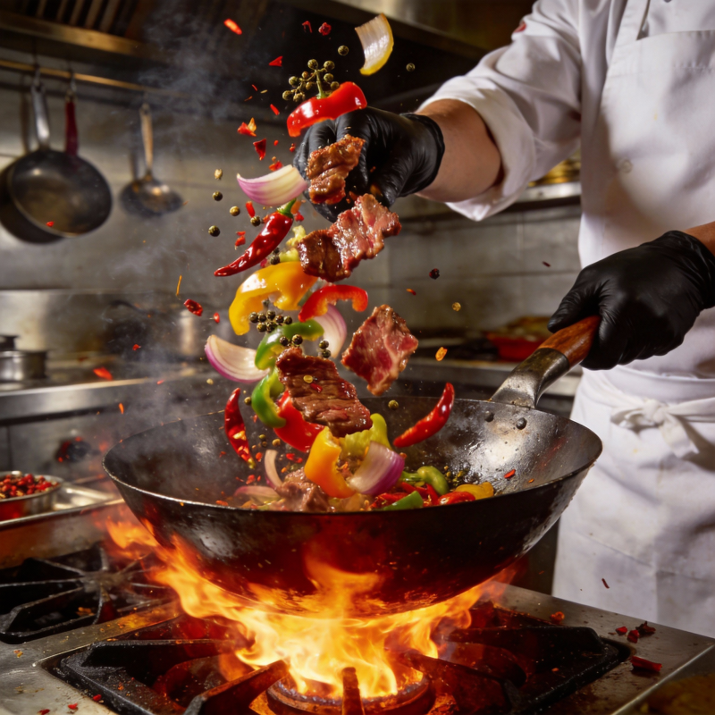 火焰翻炒美味瞬间图片