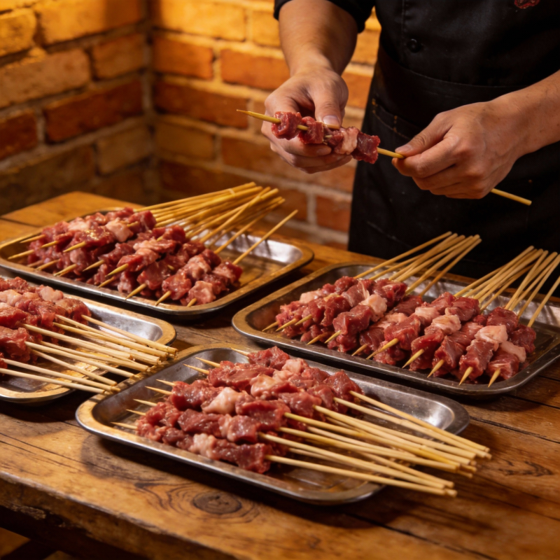 烤肉串准备中图片