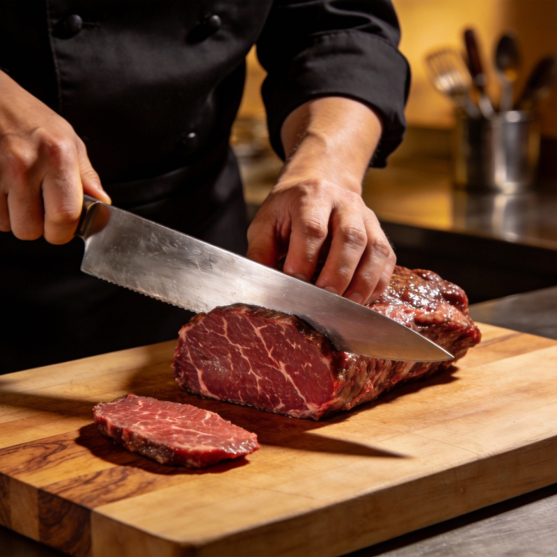 厨师切牛排图片
