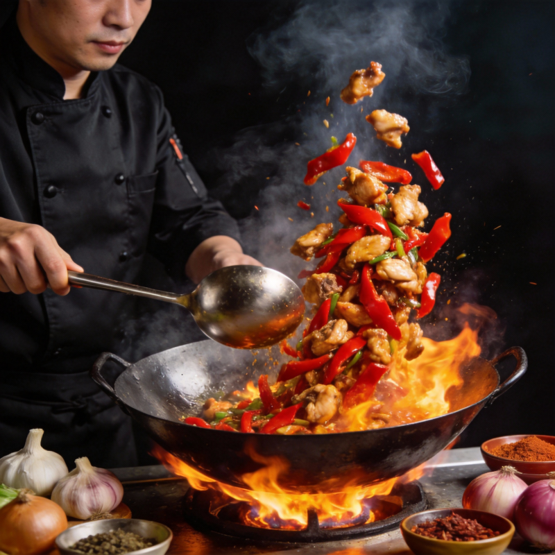 火焰翻炒辣椒鸡图片