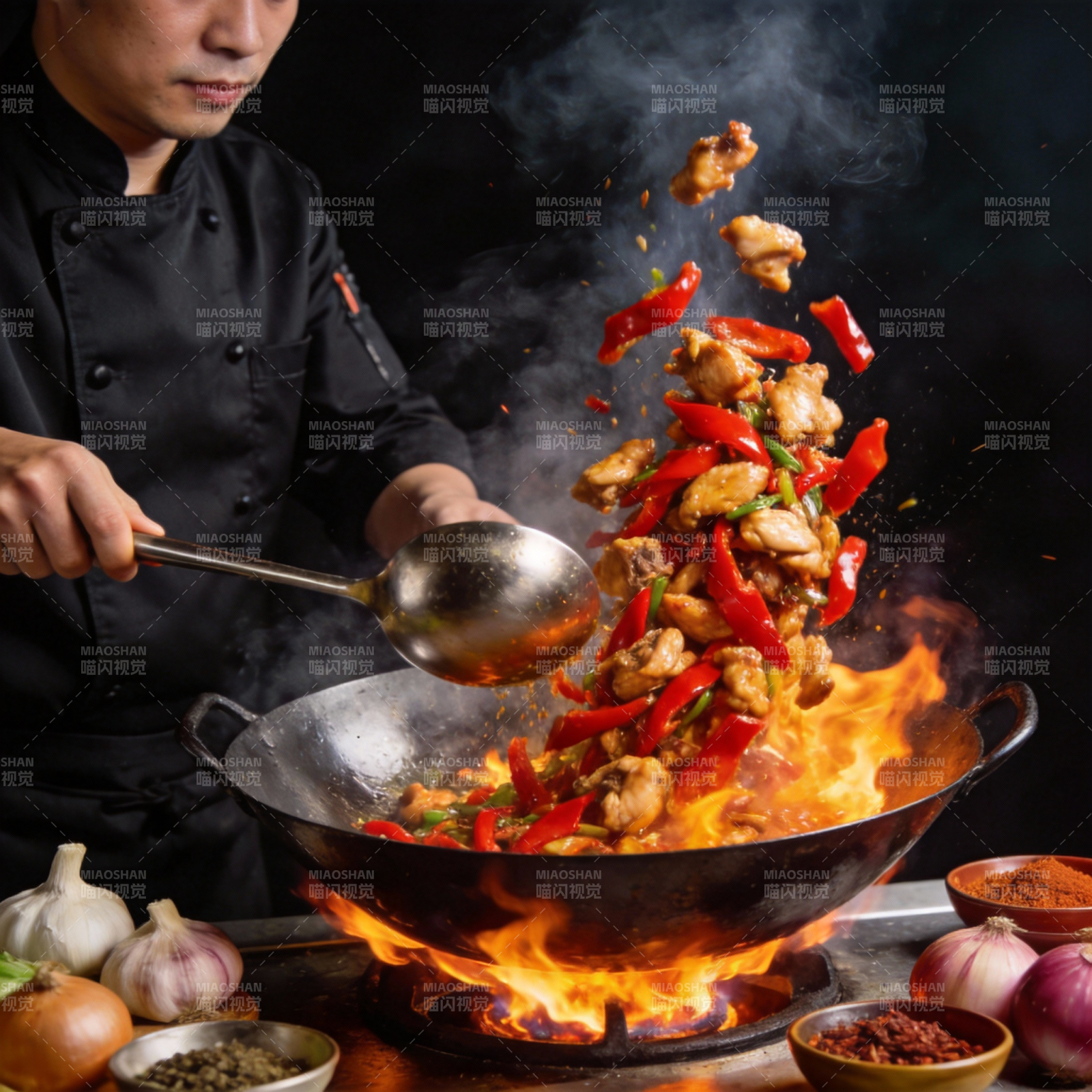 火焰翻炒辣椒鸡图片