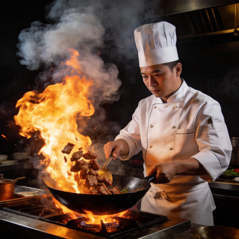 火焰炒肉 厨艺精湛图片