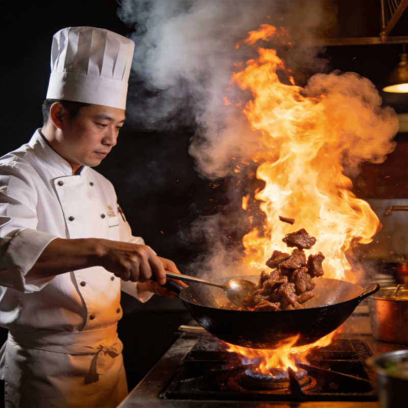 火焰炒肉 厨艺精湛图片