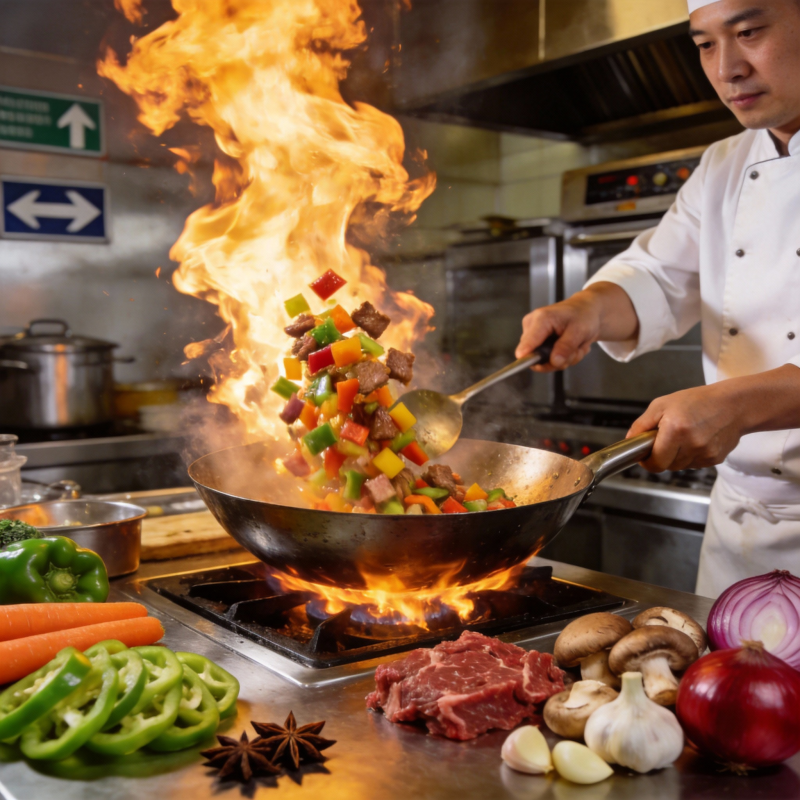 火焰炒菜 厨艺精湛图片