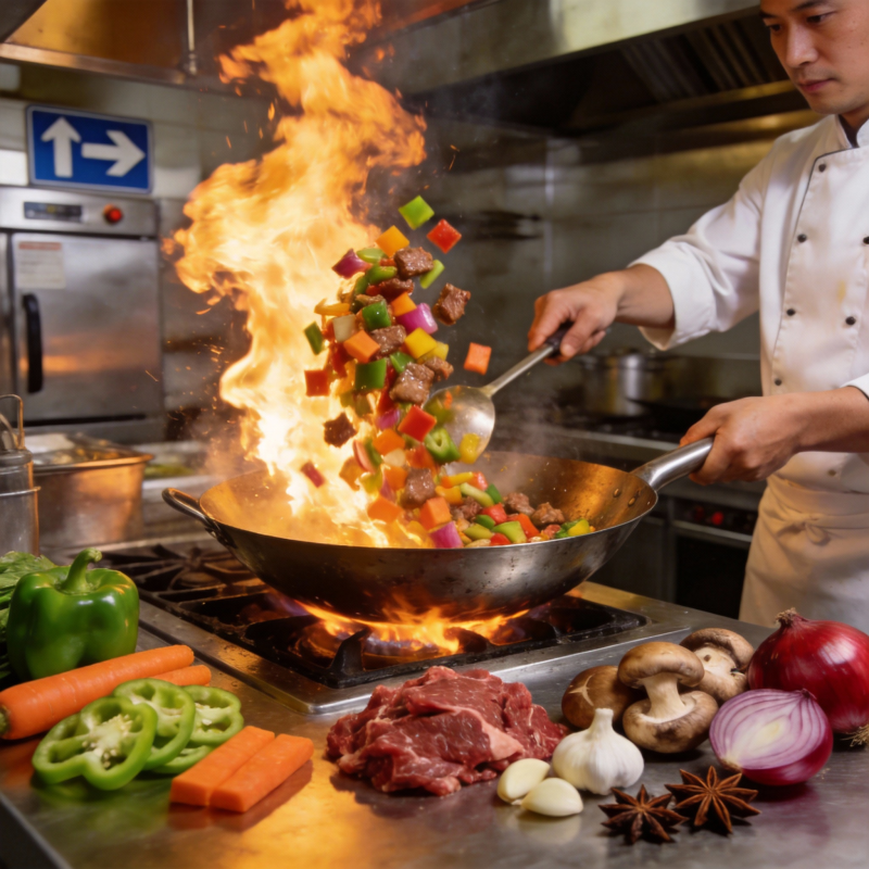 火焰翻炒美味佳肴图片