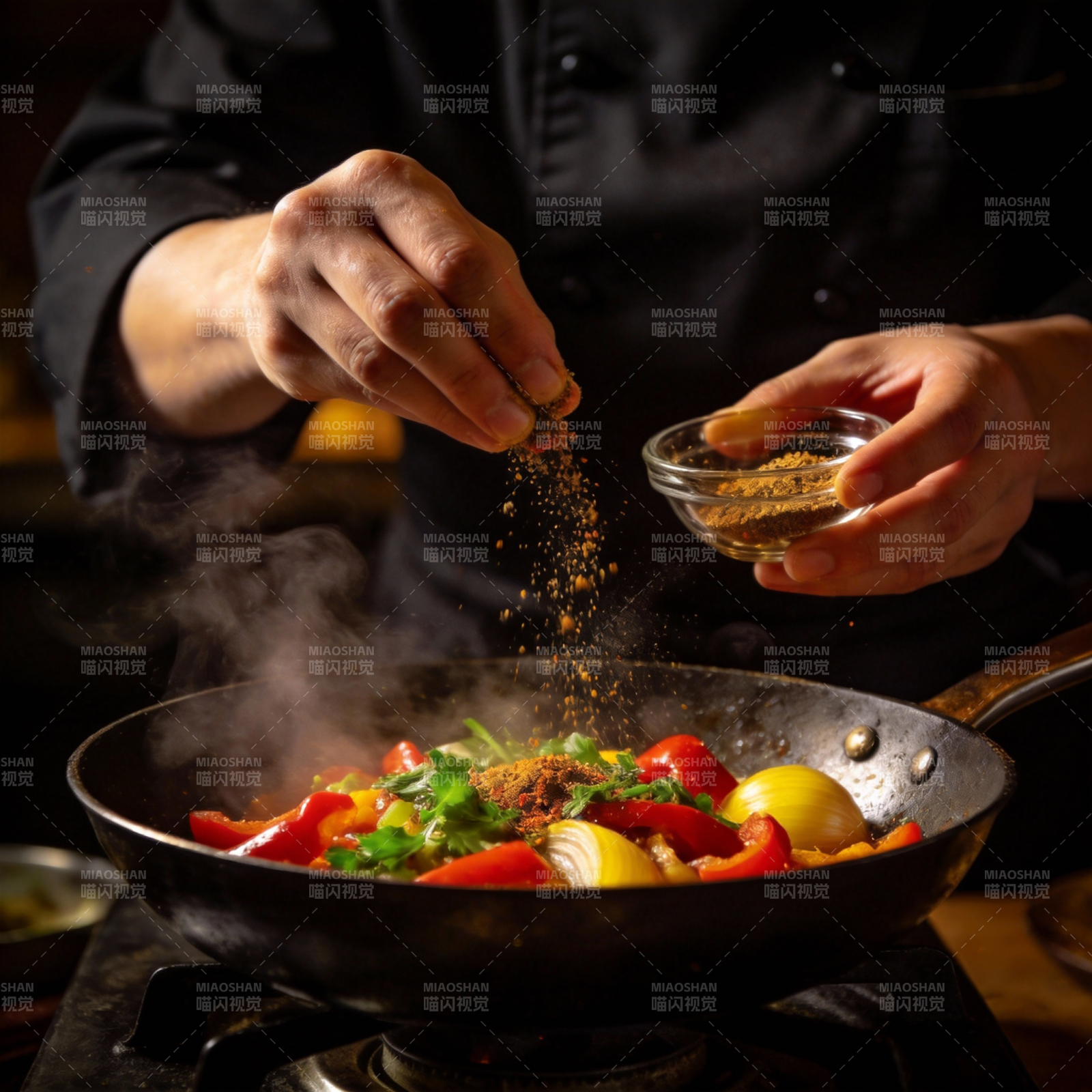 香料翻炒美味食材图片