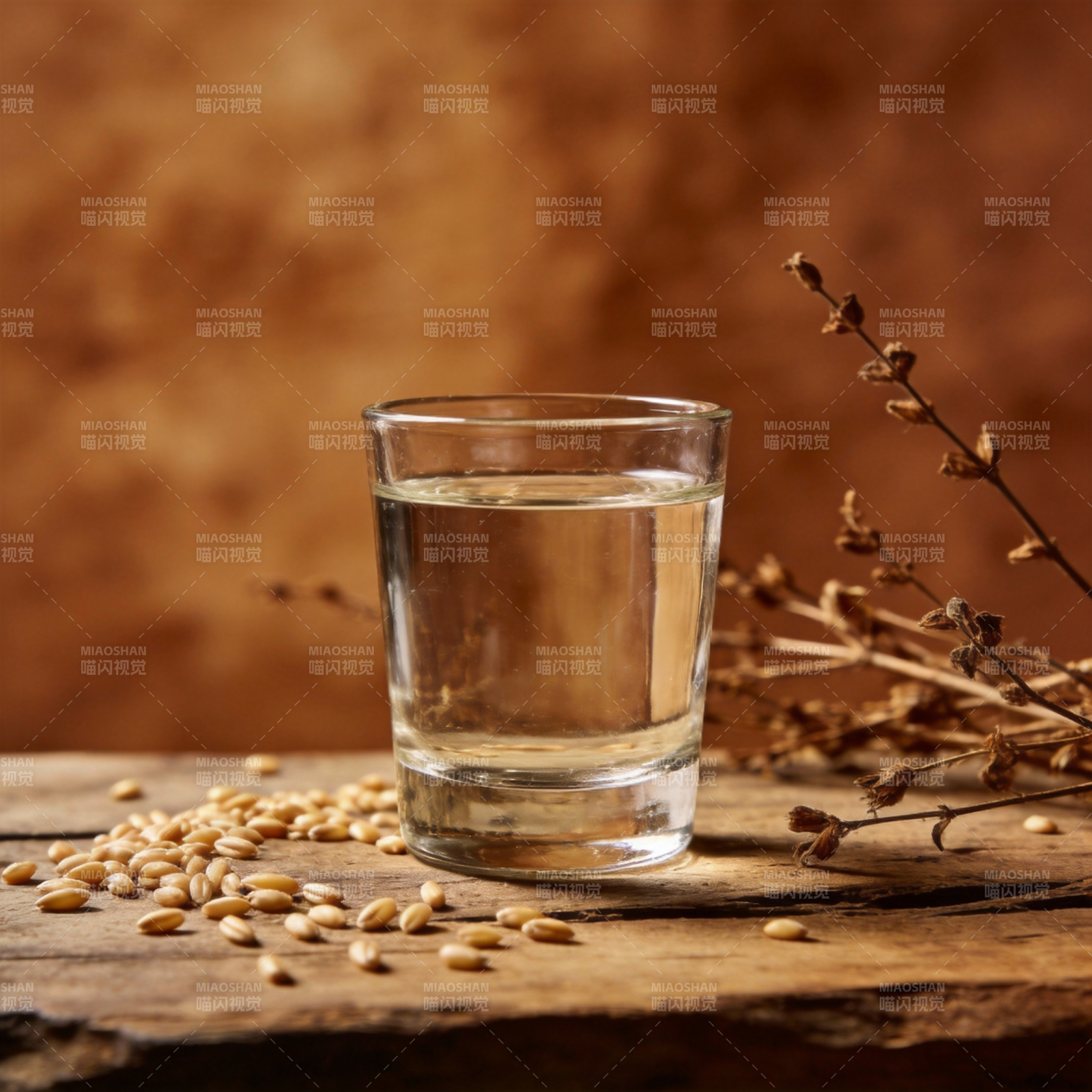 清酒与麦粒静物图片
