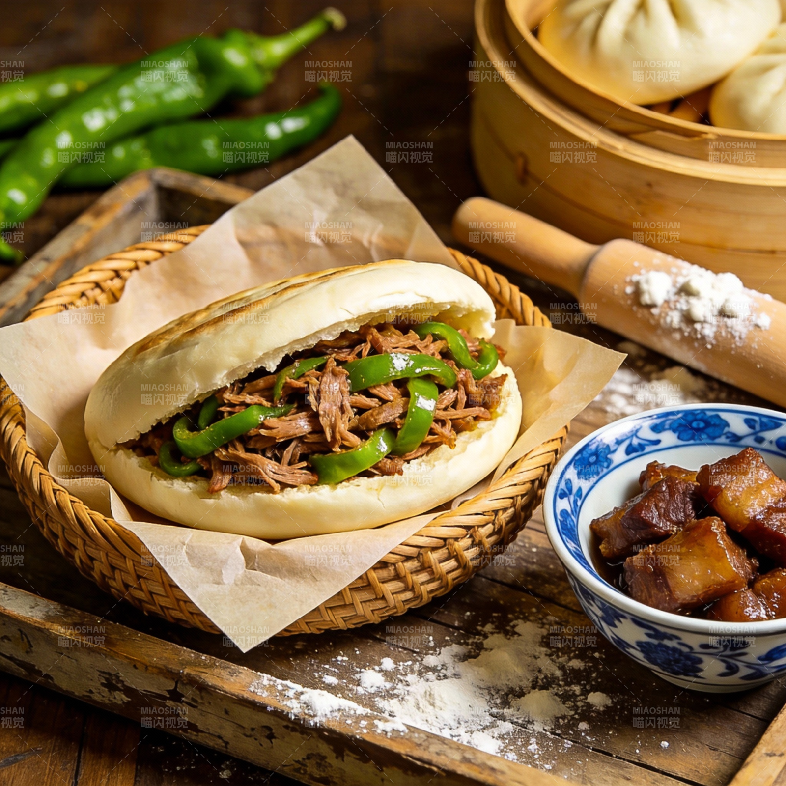 肉夹馍配青椒图片