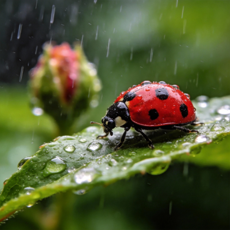 雨中瓢虫图片