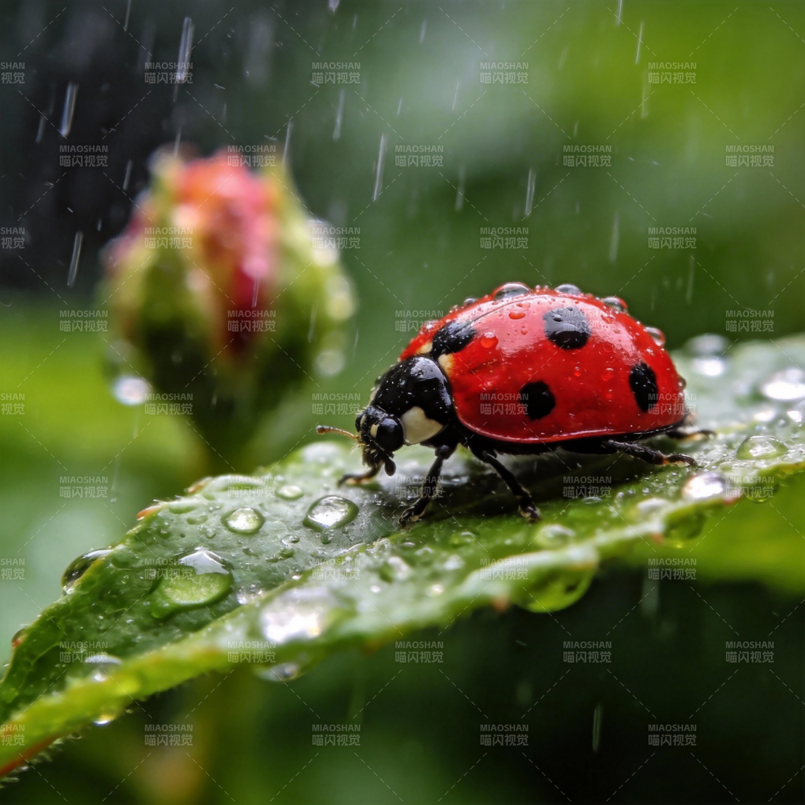 雨中瓢虫图片