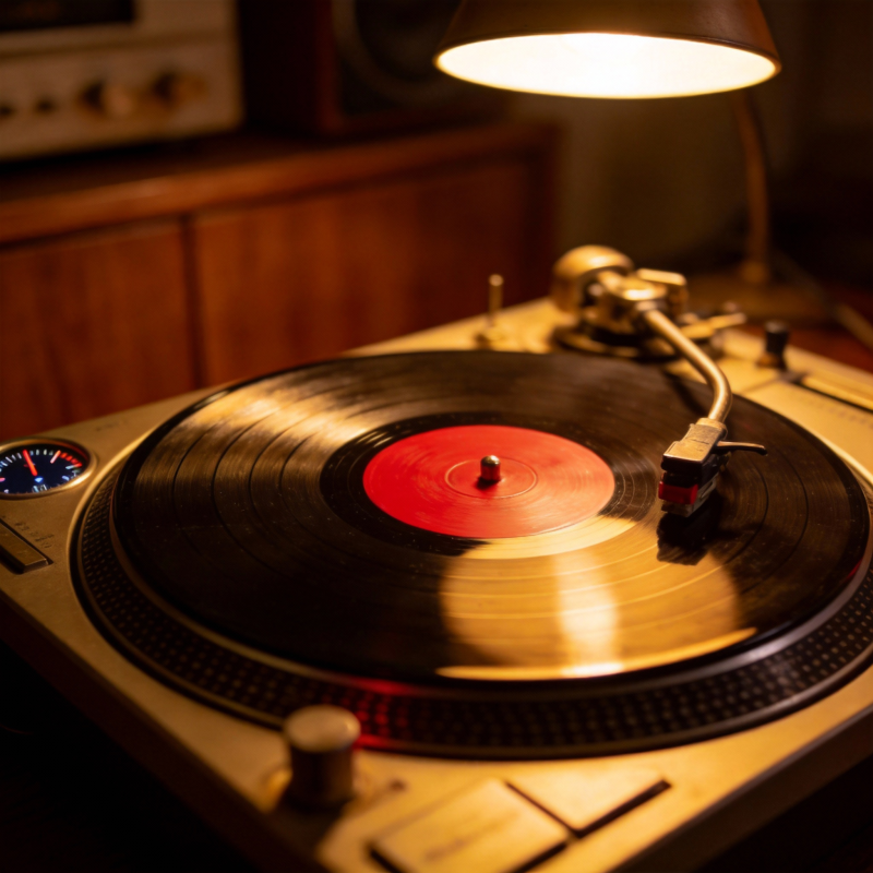 黑胶唱片机夜景图片