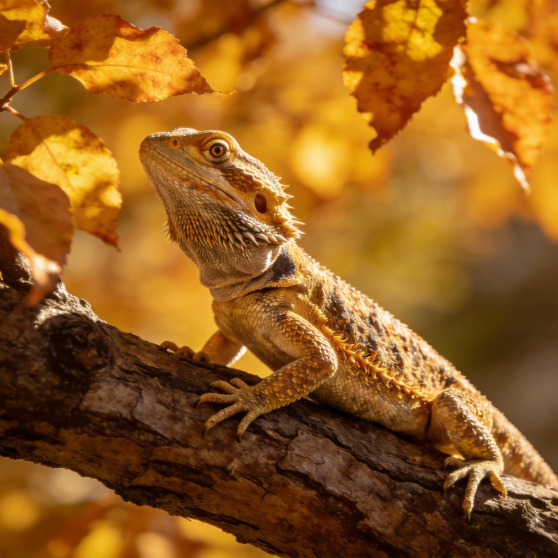 秋日蜥蜴栖枝头图片