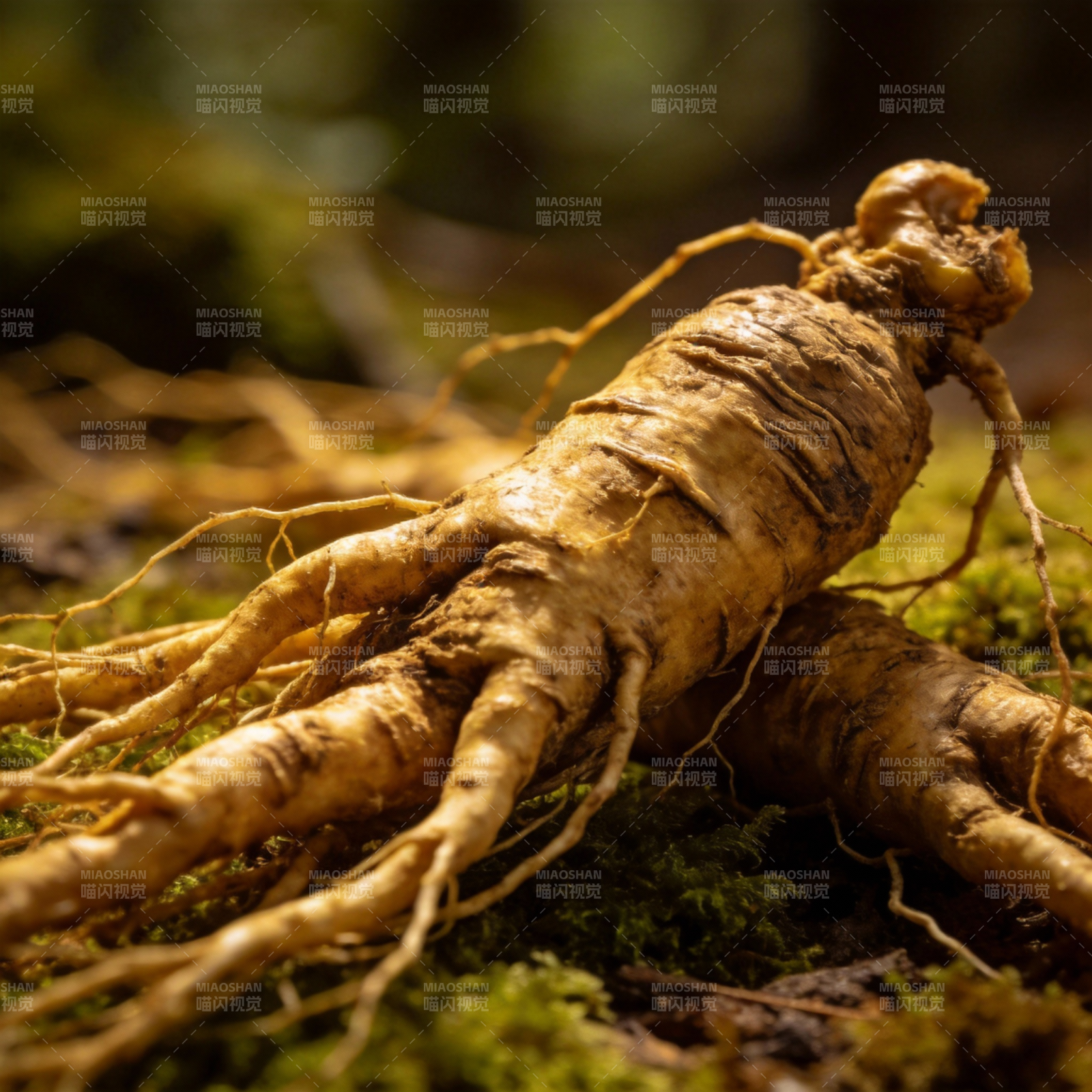 人参根茎特写图片