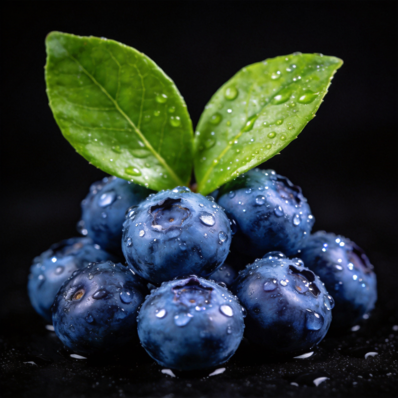 晶莹蓝莓鲜叶相伴图片