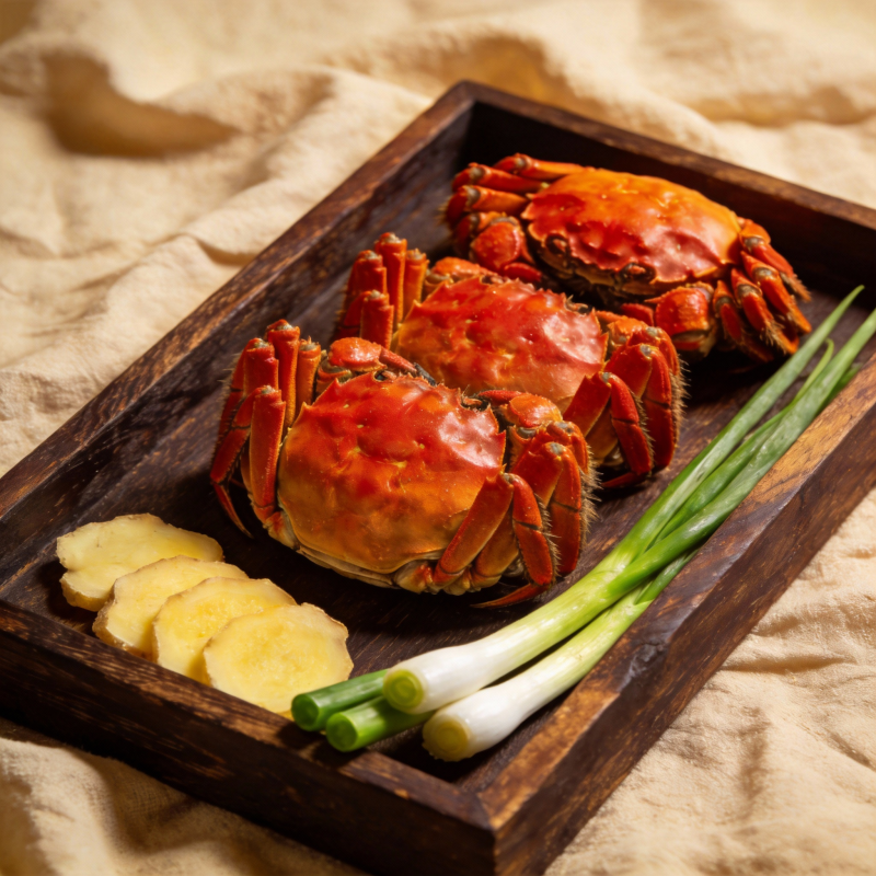 清蒸大闸蟹配姜葱图片