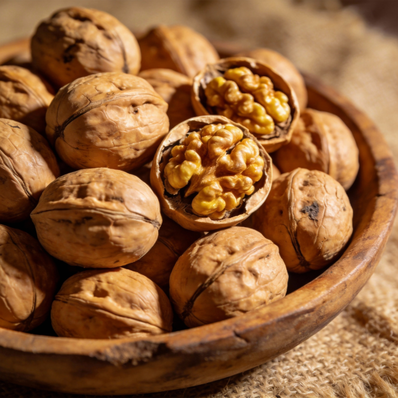 核桃盛于木碗中图片