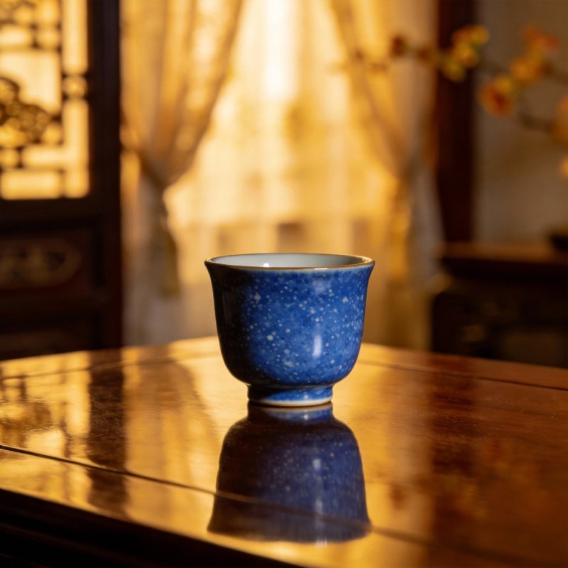 蓝瓷茶杯静置古韵图片