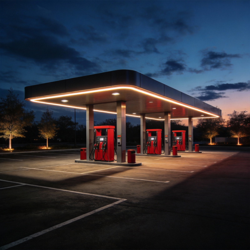 夜幕下的加油站图片