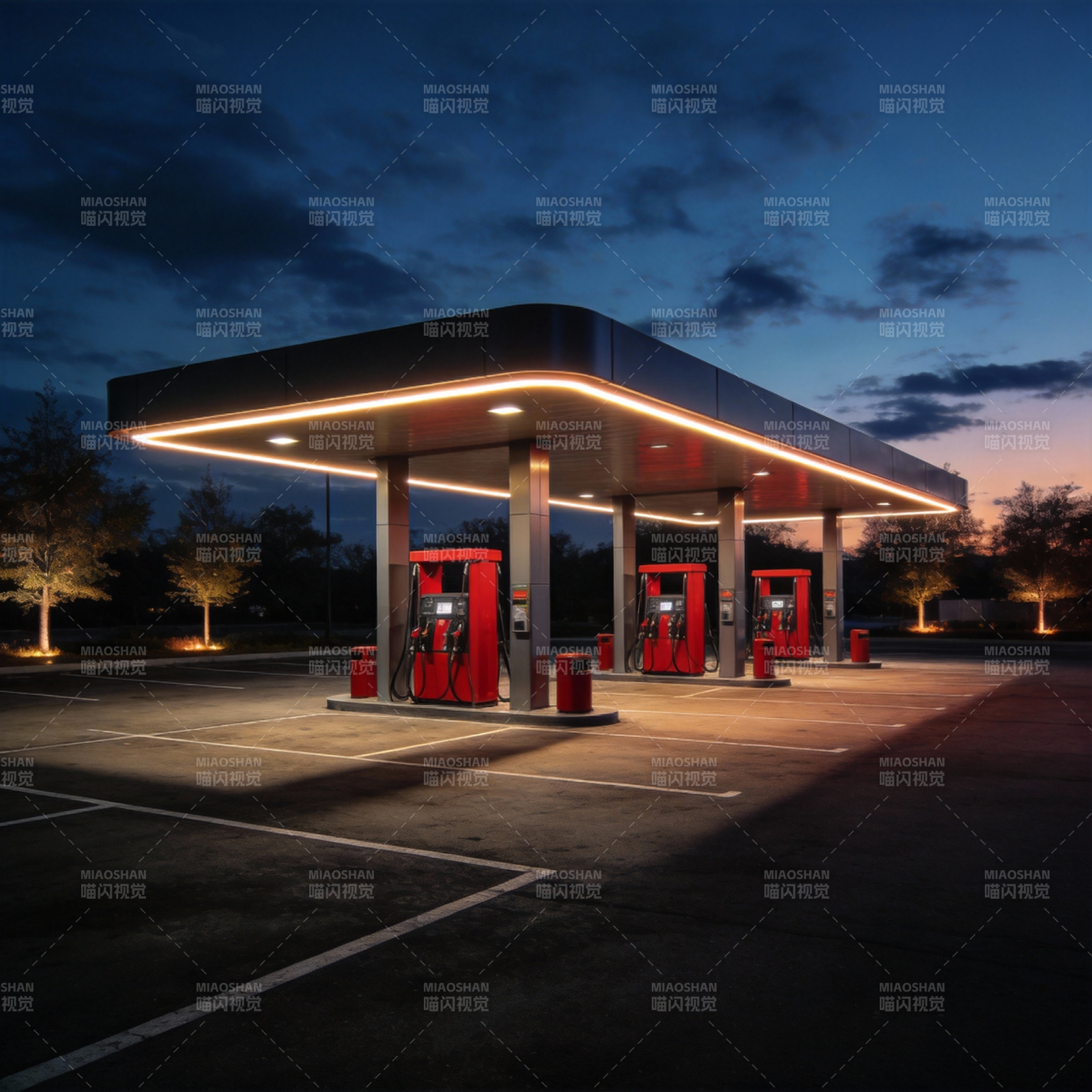 夜幕下的加油站图片