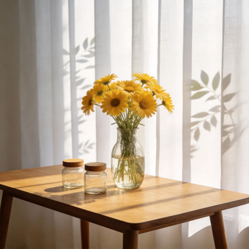 阳光下的花与瓶图片