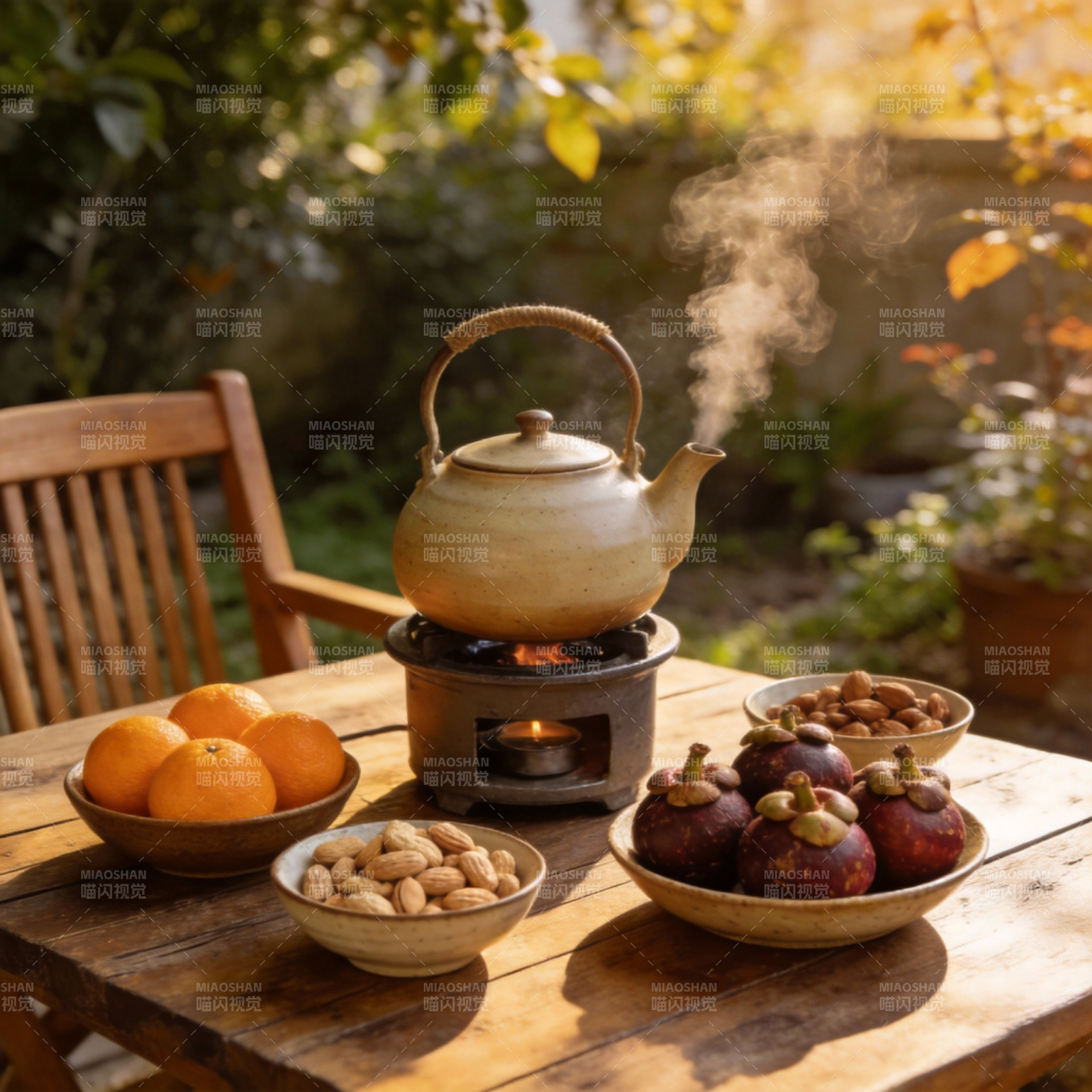 庭院茶香果香四溢图片