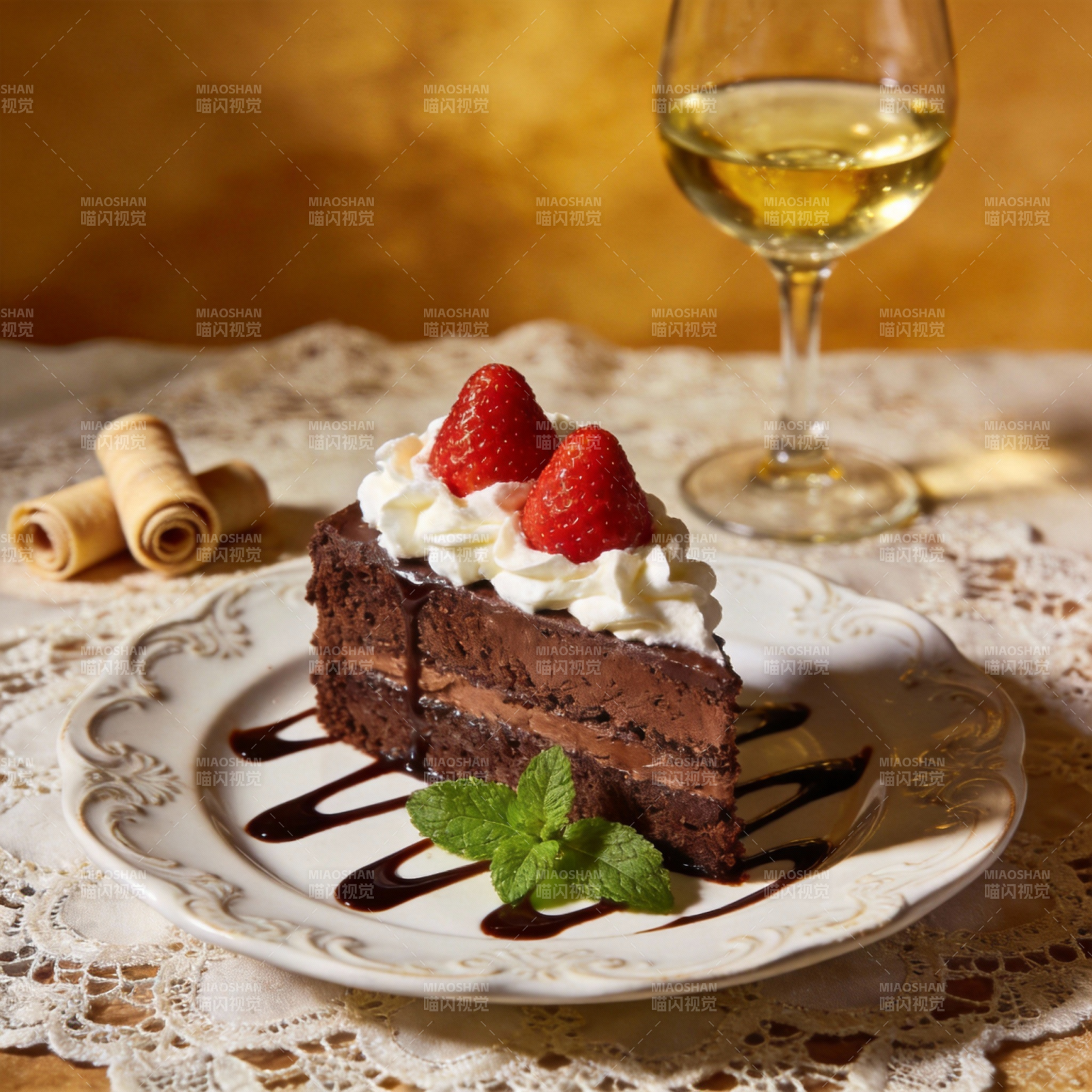 巧克力蛋糕配红酒图片